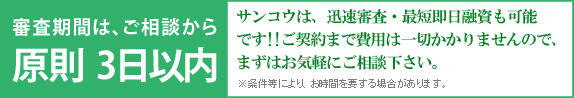 審査期間は、ご相談から原則  3日以内